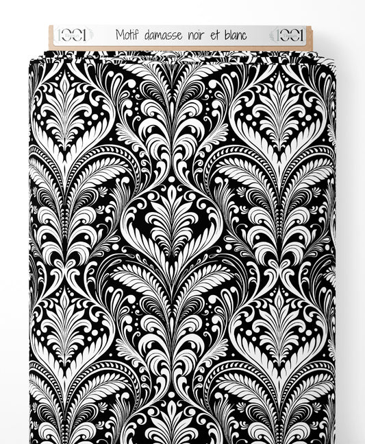 Tissu - Motif damassé noir et blanc