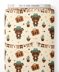 Tissu - Ours et cactus chapeautés