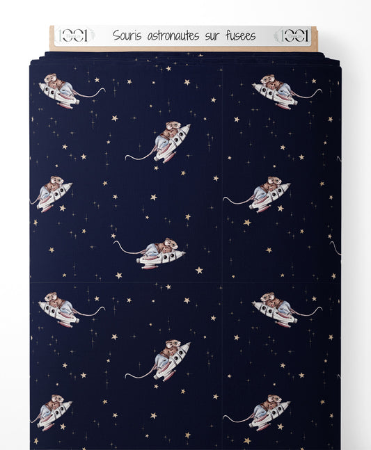 Tissu - Souris astronautes sur fusées