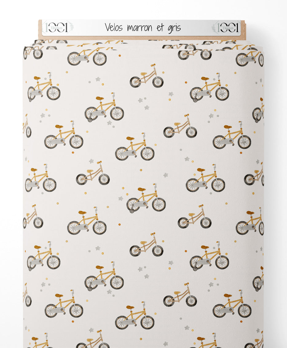 Tissu - Vélos marron et gris