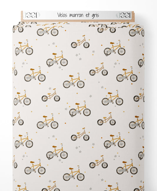Tissu - Vélos marron et gris