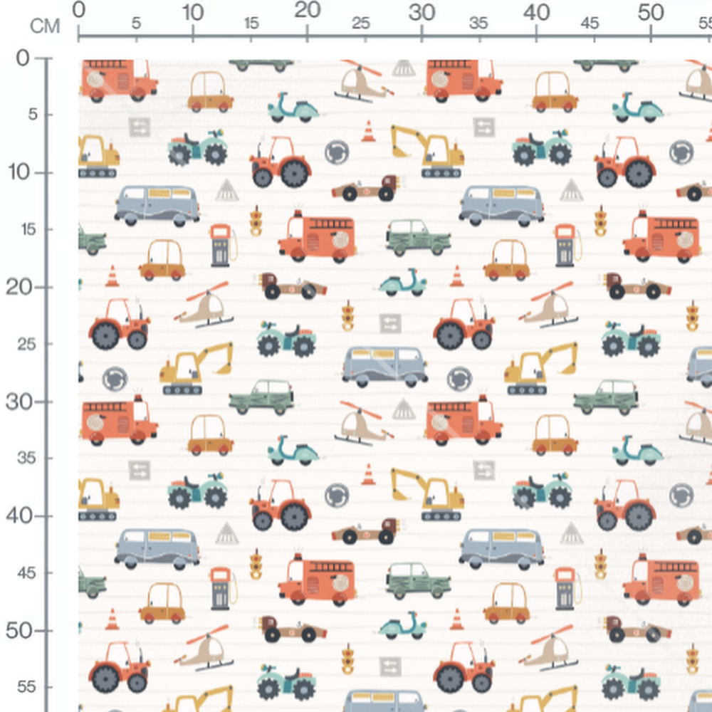 Tissu - Véhicules multicolores variés