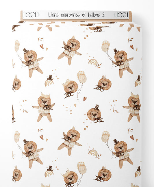 Tissu - Lions couronnés et ballons 2