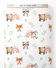 Tissu - Ours et renards pastel
