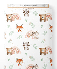 Tissu - Ours et renards pastel