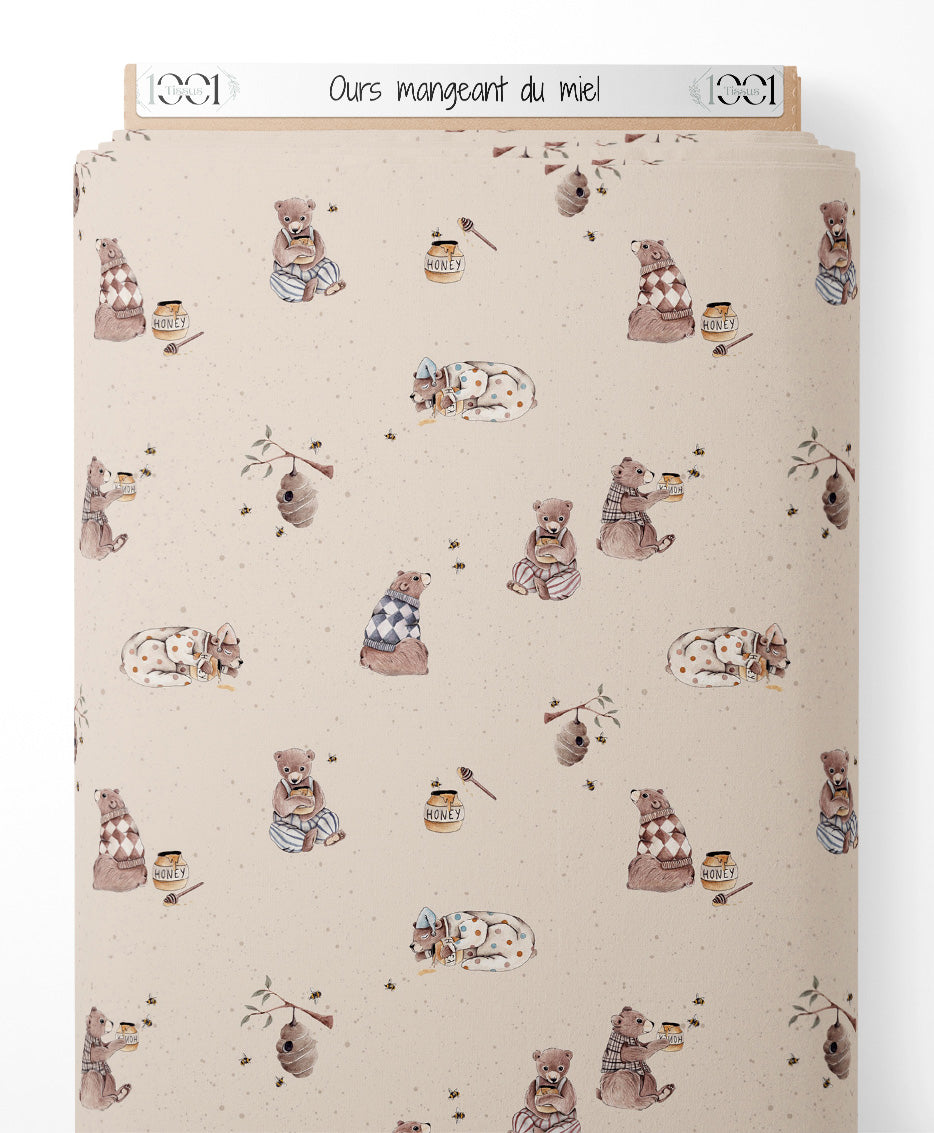 Tissu - Ours mangeant du miel