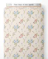 Tissu - Fleurs bleues et roses aquarelle
