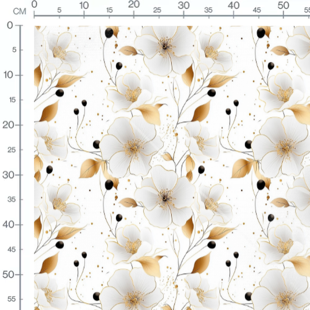 Tissu - Tissu Fleurs Blanc Or