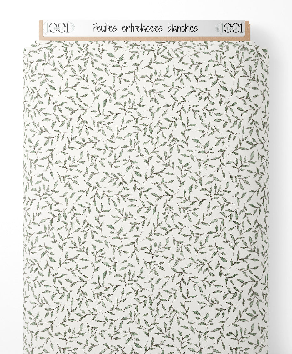 Tissu - Feuilles entrelacées blanches