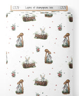Tissu - Lapins et champignons bois