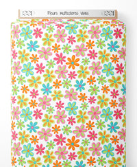Tissu - Fleurs multicolores vives