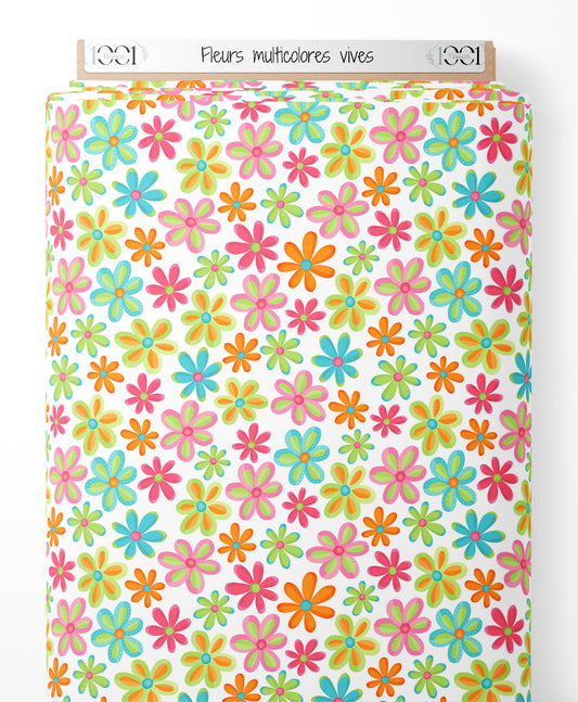 Tissu - Fleurs multicolores vives