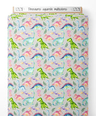 Tissu - Dinosaures aquarelle multicolores