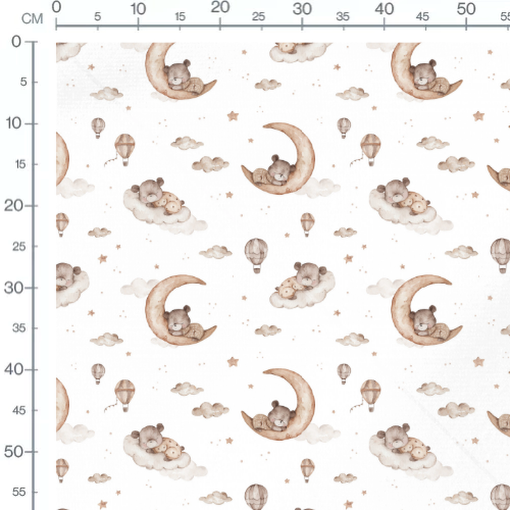 Tissu - Oursons et montgolfières blanches