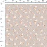 Tissu - Fleurs blanches et feuilles beige