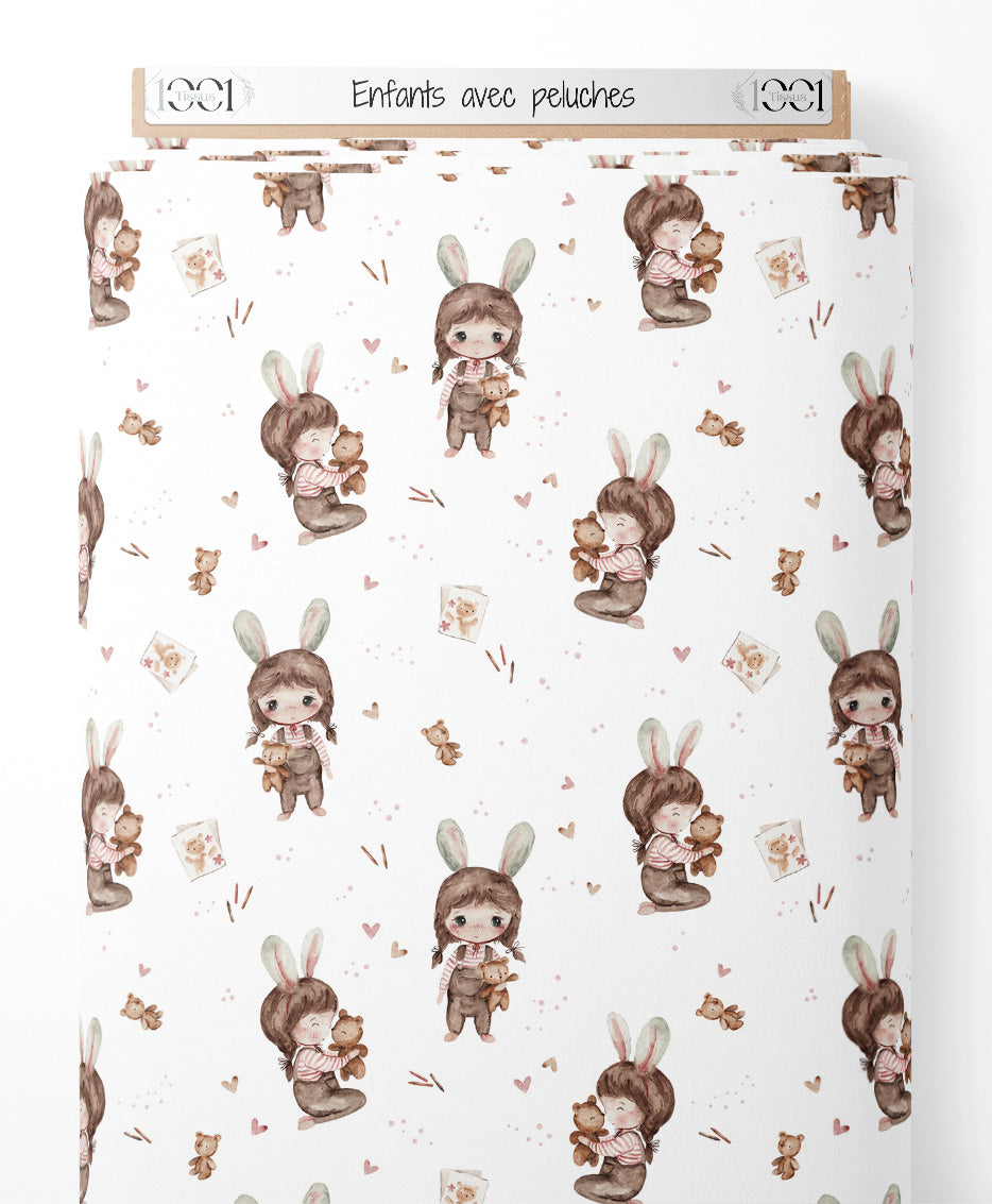 Tissu - Enfants avec peluches