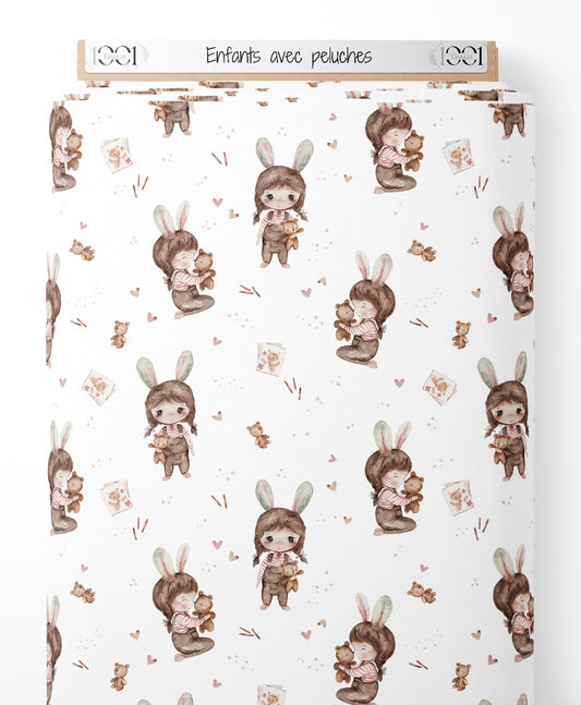 Tissu - Enfants avec peluches