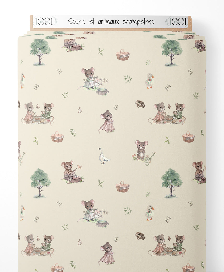 Tissu - Souris et animaux champêtres
