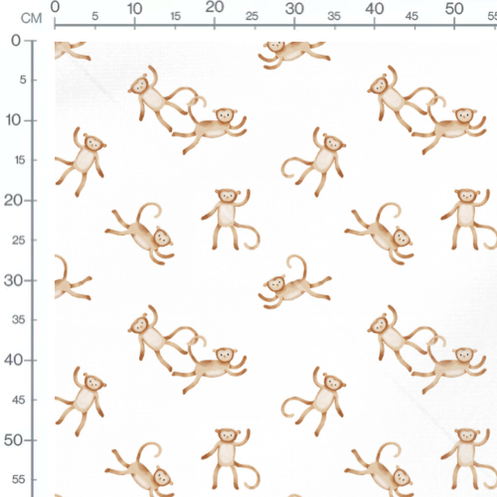 Tissu - Singes marron sur fond blanc