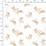Tissu - Singes marron sur fond blanc