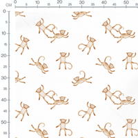 Tissu - Singes marron sur fond blanc