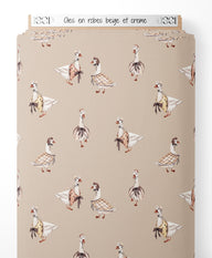 Tissu - Oies en robes beige et crème