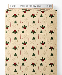 Tissu - Motifs de Noël sur fond beige