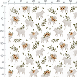 Tissu - Moutons fleuris et feuillage