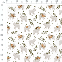 Tissu - Moutons fleuris et feuillage