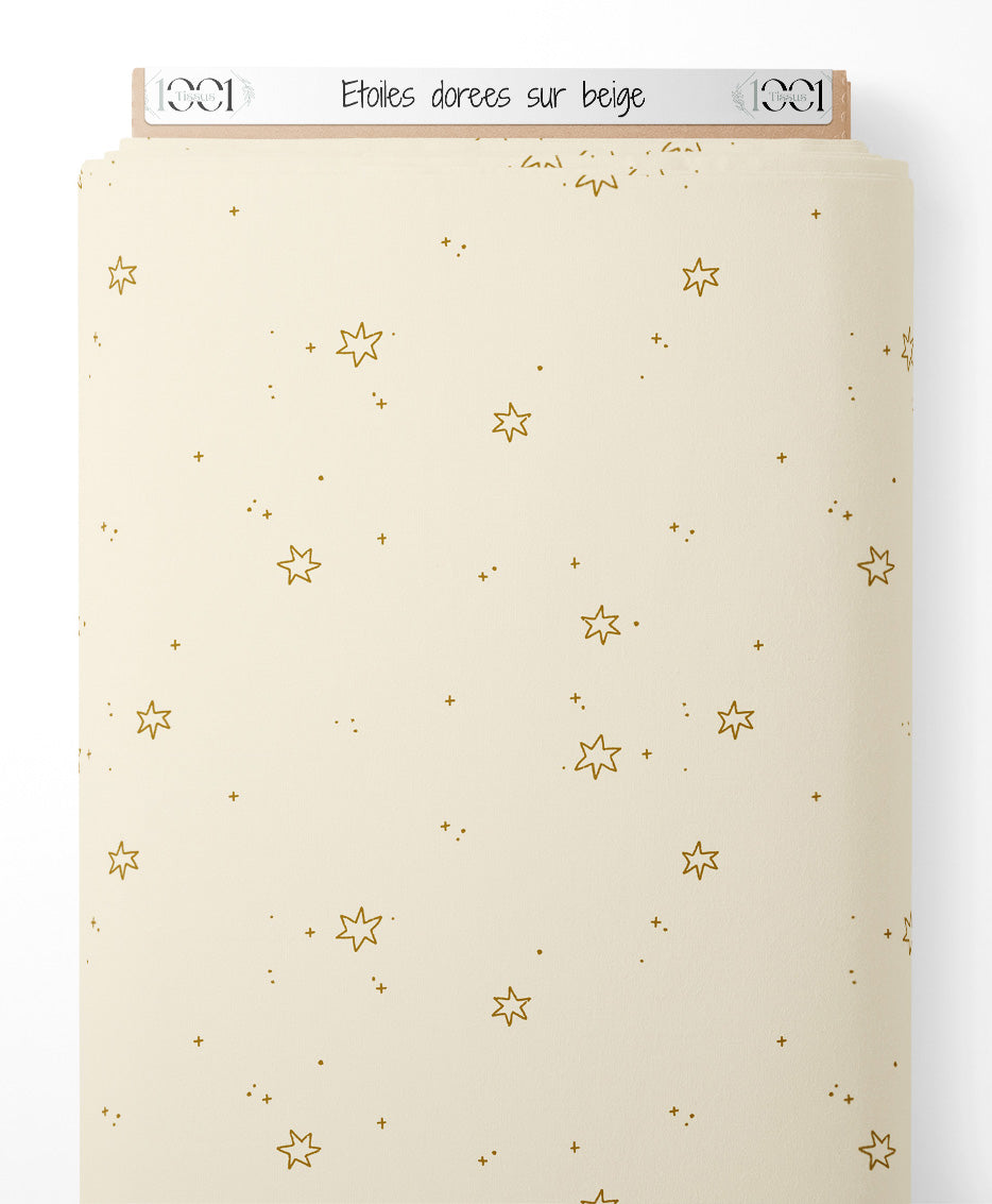 Tissu - Étoiles dorées sur beige