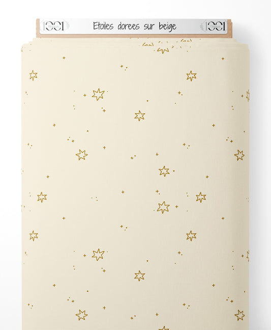 Tissu - Étoiles dorées sur beige