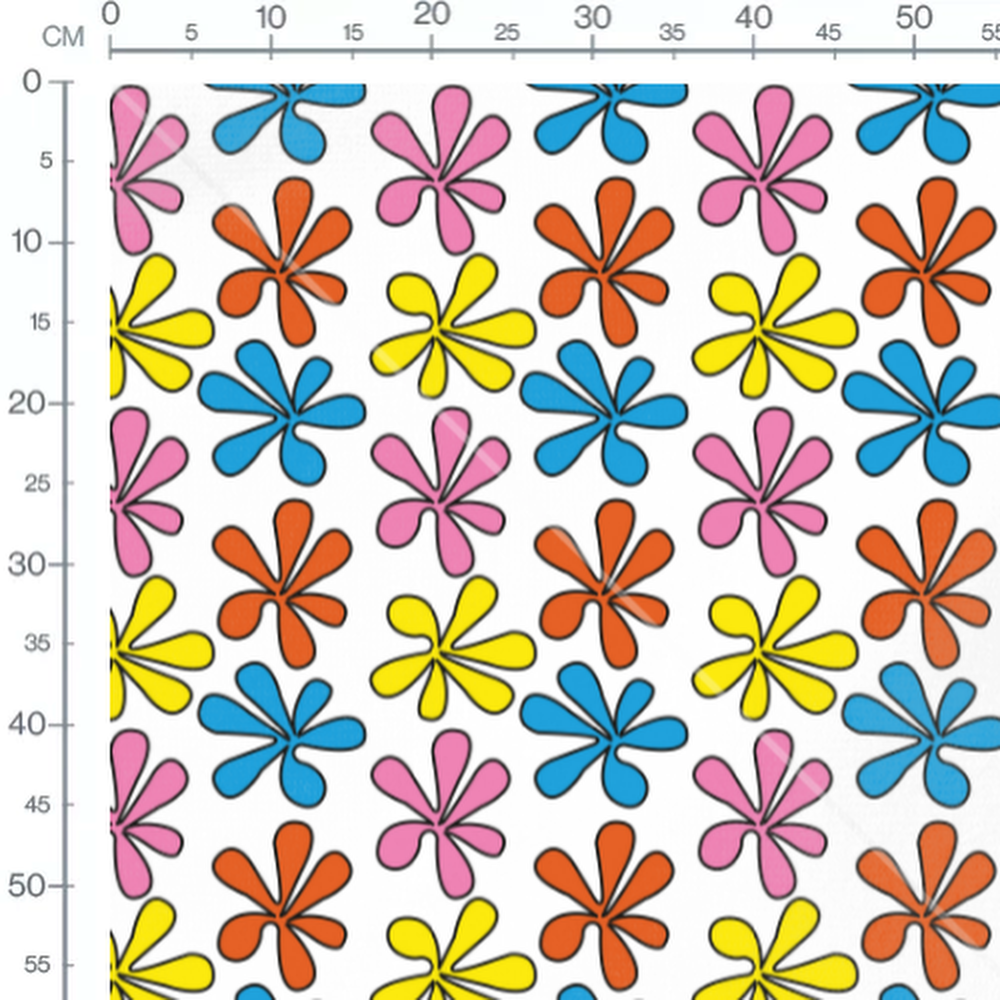 Tissu - Fleurs colorées sur fond blanc