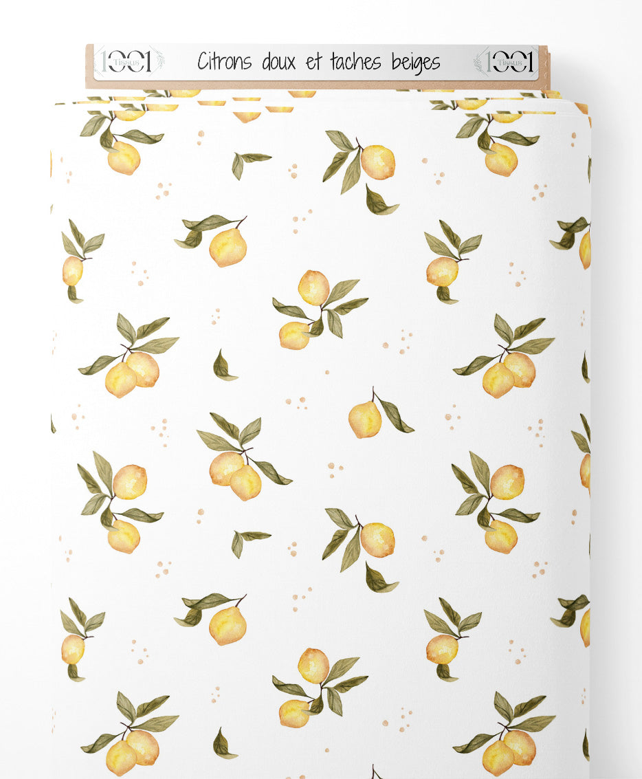Tissu - Citrons doux et taches beiges