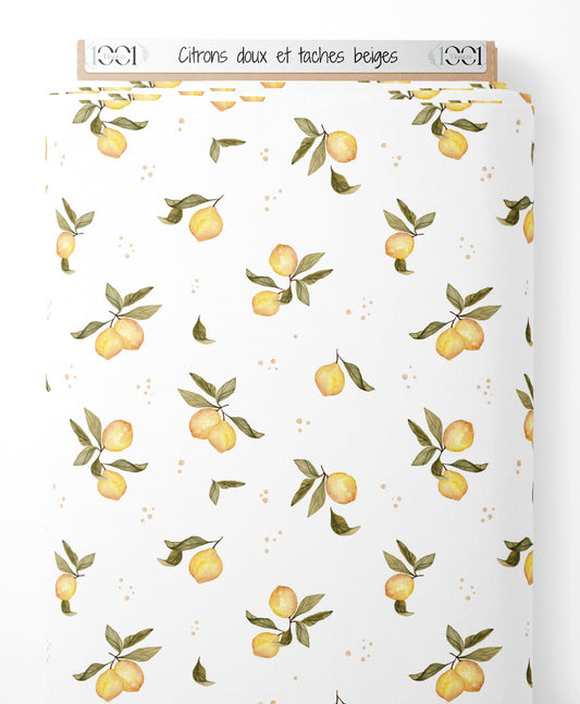 Tissu - Citrons doux et taches beiges