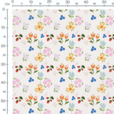 Tissu - Fleurs vives et baies rouges
