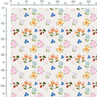 Tissu - Fleurs vives et baies rouges