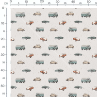 Tissu - Voitures vintage sur beige tacheté