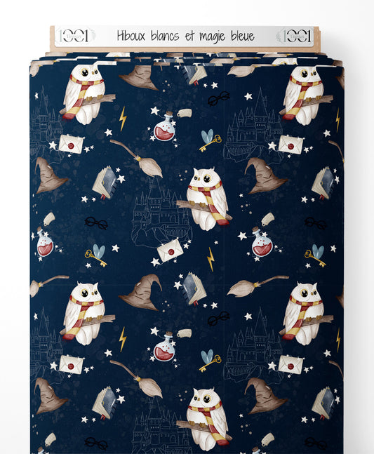 Tissu - Hiboux blancs et magie bleue