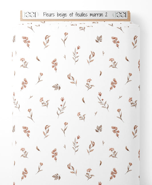 Tissu - Fleurs beige et feuilles marron 2