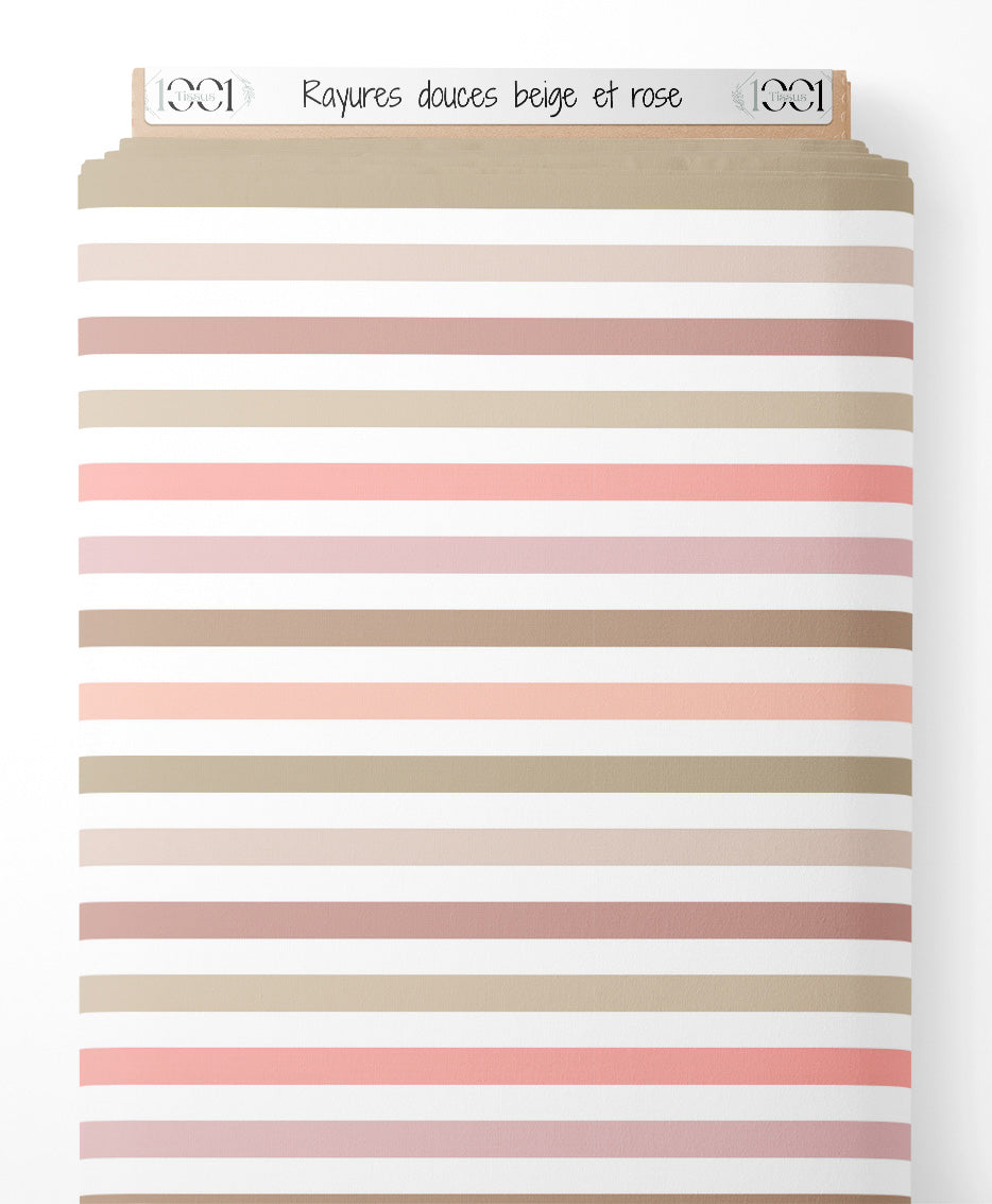 Tissu - Rayures douces beige et rose