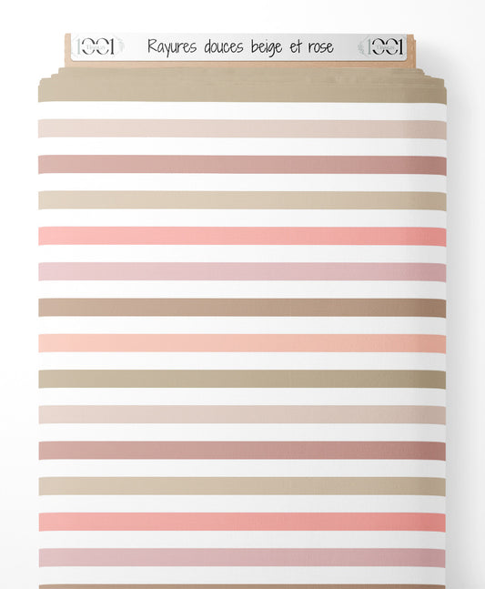 Tissu - Rayures douces beige et rose