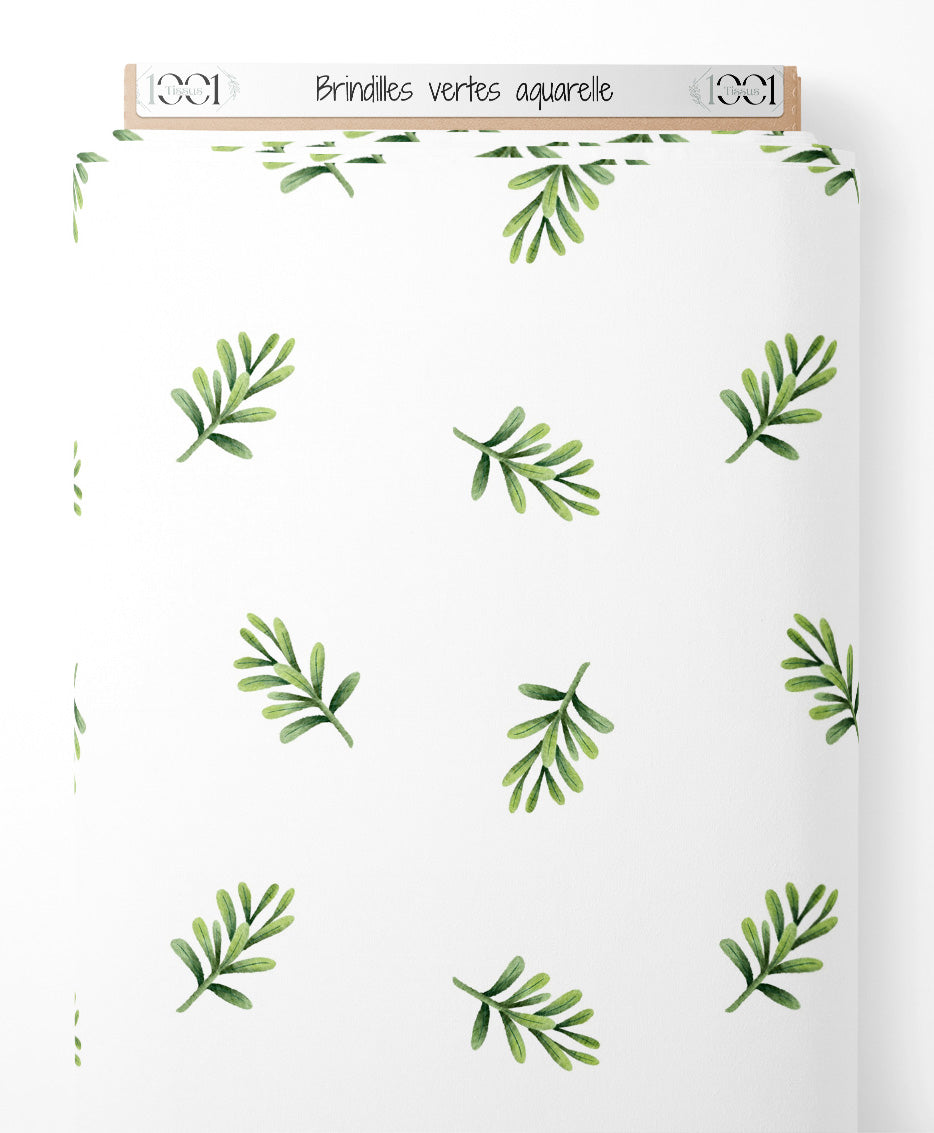 Tissu - Brindilles vertes aquarelle