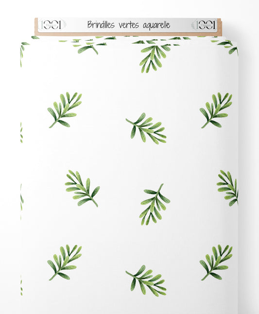 Tissu - Brindilles vertes aquarelle