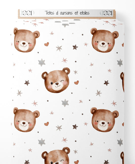 Tissu - Têtes d'oursons et étoiles