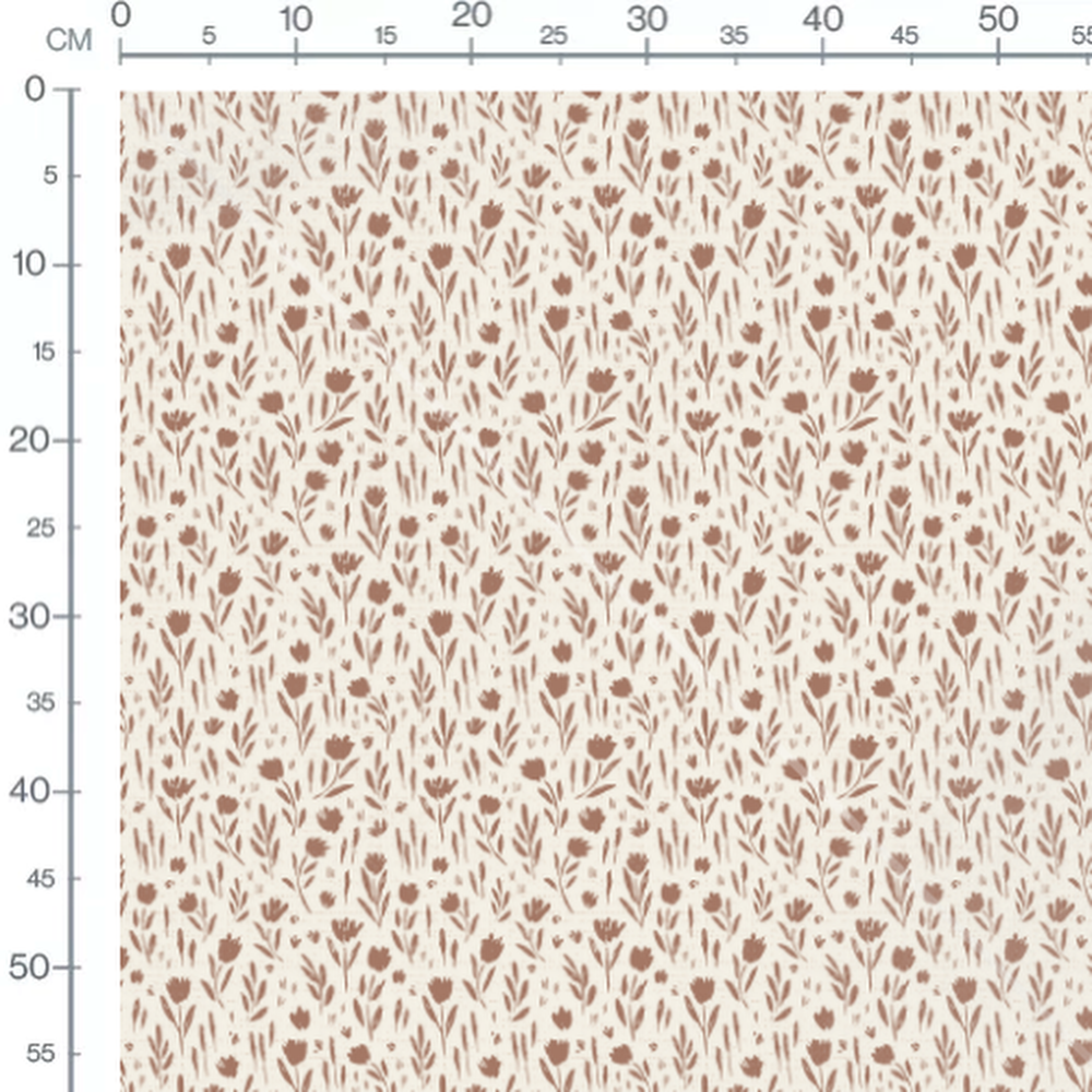 Tissu - Fleurs stylisées brunes beige