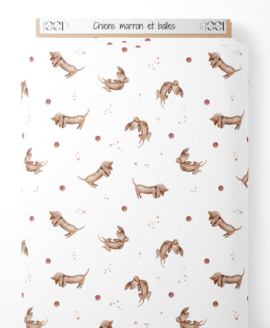 Tissu - Chiens marron et balles