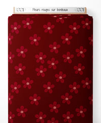 Tissu - Fleurs rouges sur bordeaux