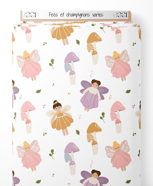 Tissu - Fées et champignons variés
