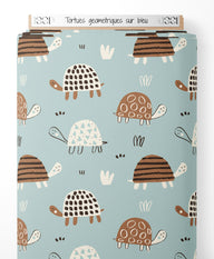 Tissu - Tortues géométriques sur bleu