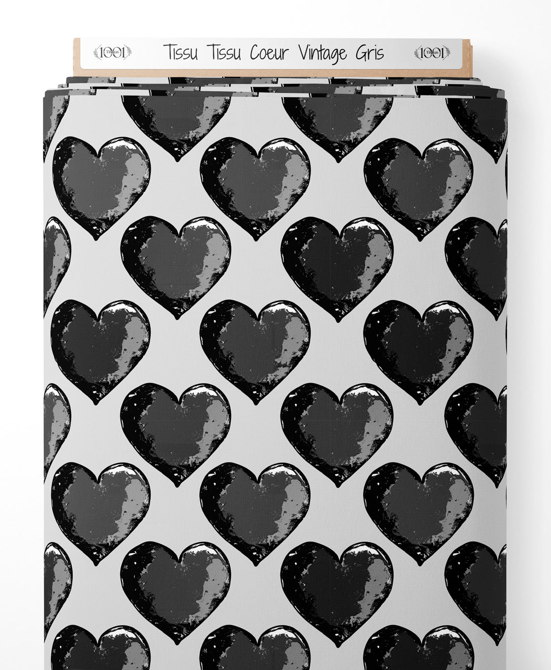 Tissu - Tissu Coeur Vintage Gris